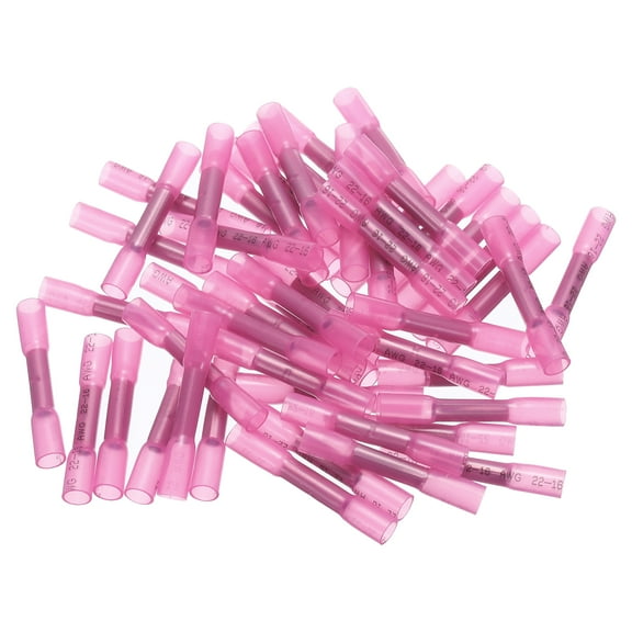 50Pcs Heat Shrink Butt Connector, Crimp Connectors Waterproof Marine Automotive Wire 22-16AWG Red