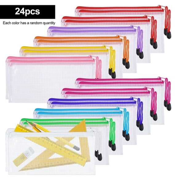24 Pack Mesh Zipper Pouch Bags, EEEkit 4.5 x 9.4 in Clear Plastic Pencil and Multipurpose Organizer Pouches for Cash Storage and Travel, 10 Colors