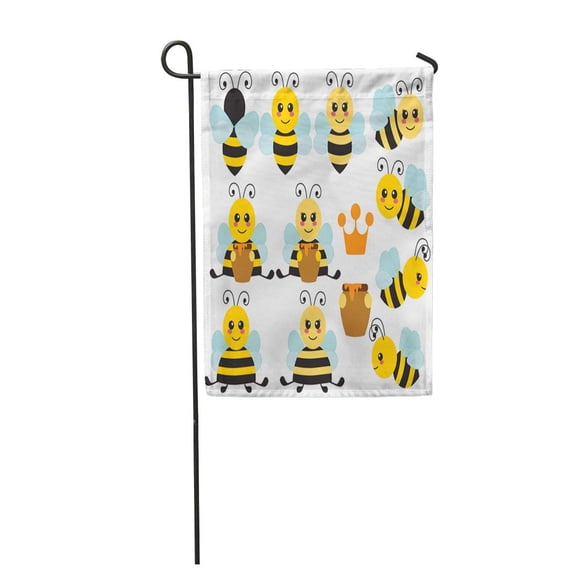 KDAGR Yellow Cute Bumble Bees Beehive Black Bumblebee Cartoon Flower Garden Flag Decorative Flag House Banner 12x18 inch