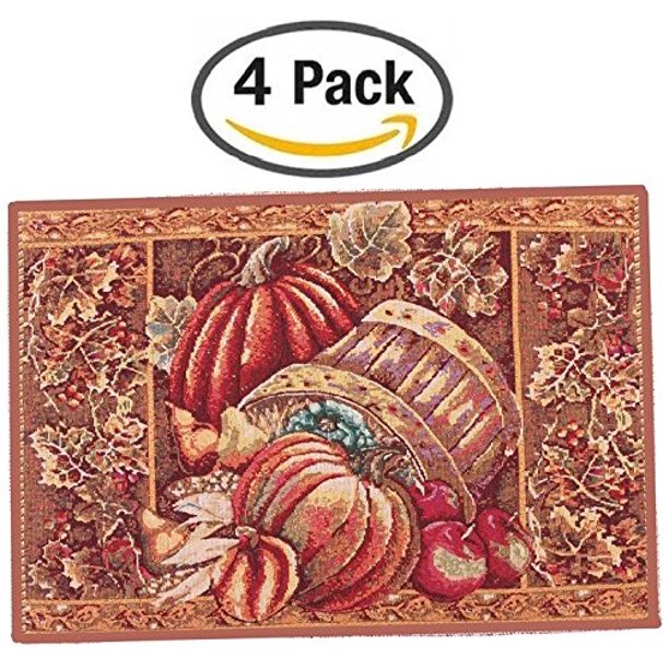 Harvest Tapestry Pumpkins & Autumn Leaves Design Placemats, 13" X 19