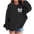 thumbnail image 3 of YunPes Girls Long Sleeve Hooded Sweatshirt Bow Print Pullovers Back to School Kids Graphic Hoodie with Kangaroo Pocket, 3 of 8