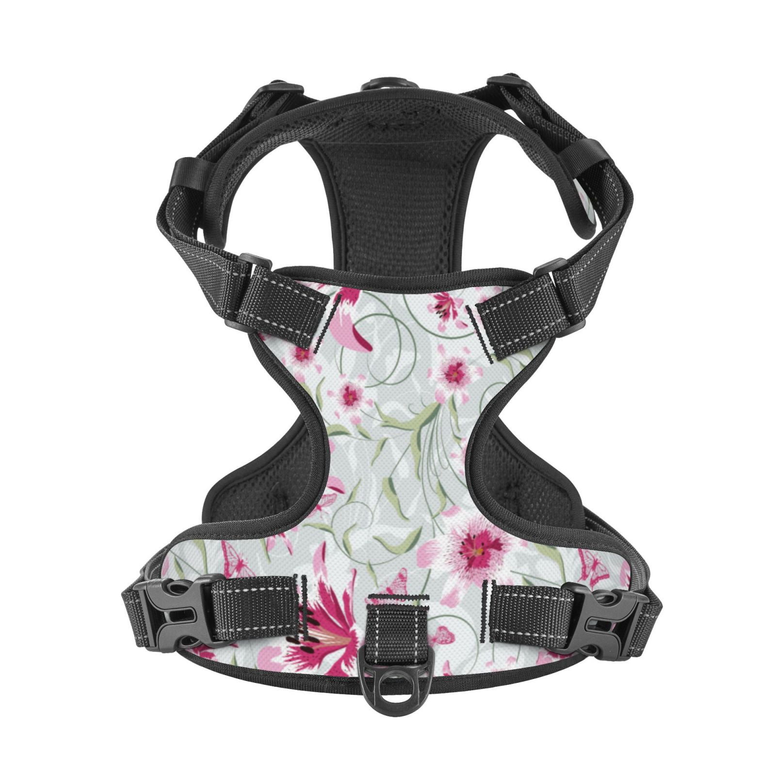 Kdxio Lilies Flowers Print No Pull Dog Harness Adjustable Reflective Oxford Easy Control Medium Large Dog Harness for Training and Everyday-Small
