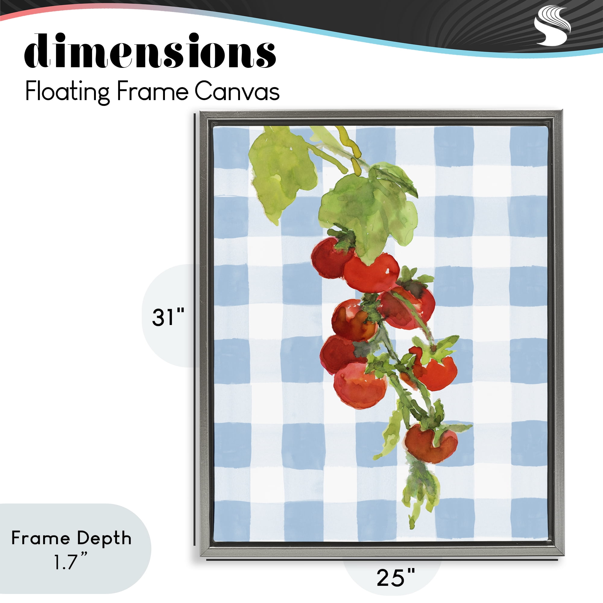 Stupell Industries Vine Ripe Tomatoes on Plaid Gray Framed Floater Canvas Wall Art, design by Lanie Loreth