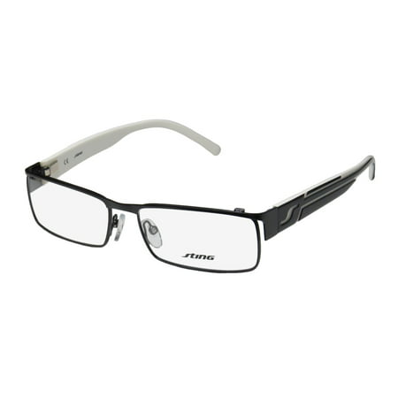 New Sting 4775 Mens/Womens Rectangular Full-Rim Black / White Popular Style Adjustable Nose Pads Frame Demo Lenses 56-16-140 Flexible Hinges Eyeglasses/Eye