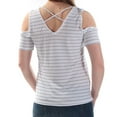 thumbnail image 3 of MAISON JULES Womens Navy Cold Shoulder Striped Short Sleeve V Neck Top S, 3 of 3