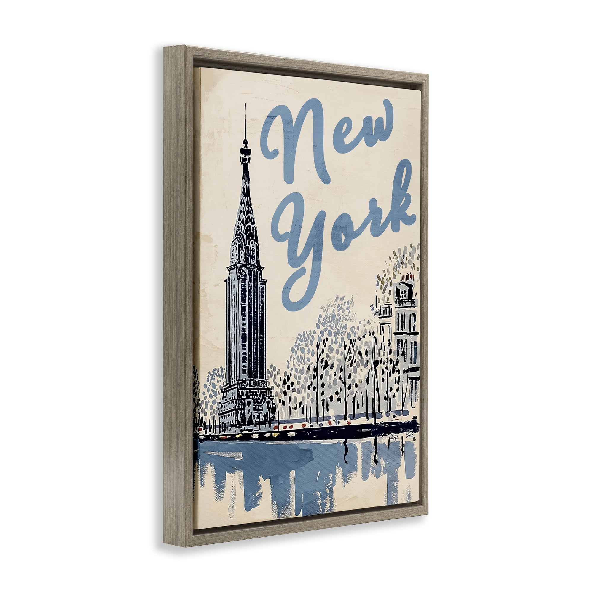 Stupell Industries Blue & Beige New York Travel Brown Framed Floater Canvas Wall Art, design by Annabelle Hall