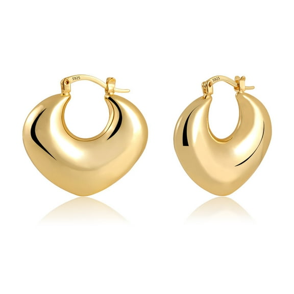 Alexcraft Gold Heart Earrings for Women Trendy Chunky Gold Plated Hoop Earrings Hypoallergenic Earrings Thick Heart Huggie Earring Lover Valentines Day Great Mother Gifts