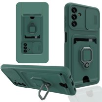 Elehold Rugged Slide Camera Cover Case for Samsung Galaxy A13 5G 6.5 inch, Made of Hard PC and Soft TPU, folding hidden form bracket with armor card holder Kickstand Support Magnetic Car, Darkgreen