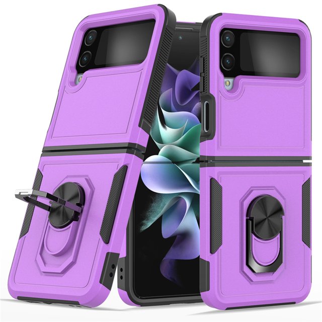 Étui Robuste pour Samsung Galaxy Z Flip 4, Étui Intégrale avec Rotation 360° Support Anneau en Métal Antichoc Anti-Rayures, Rose