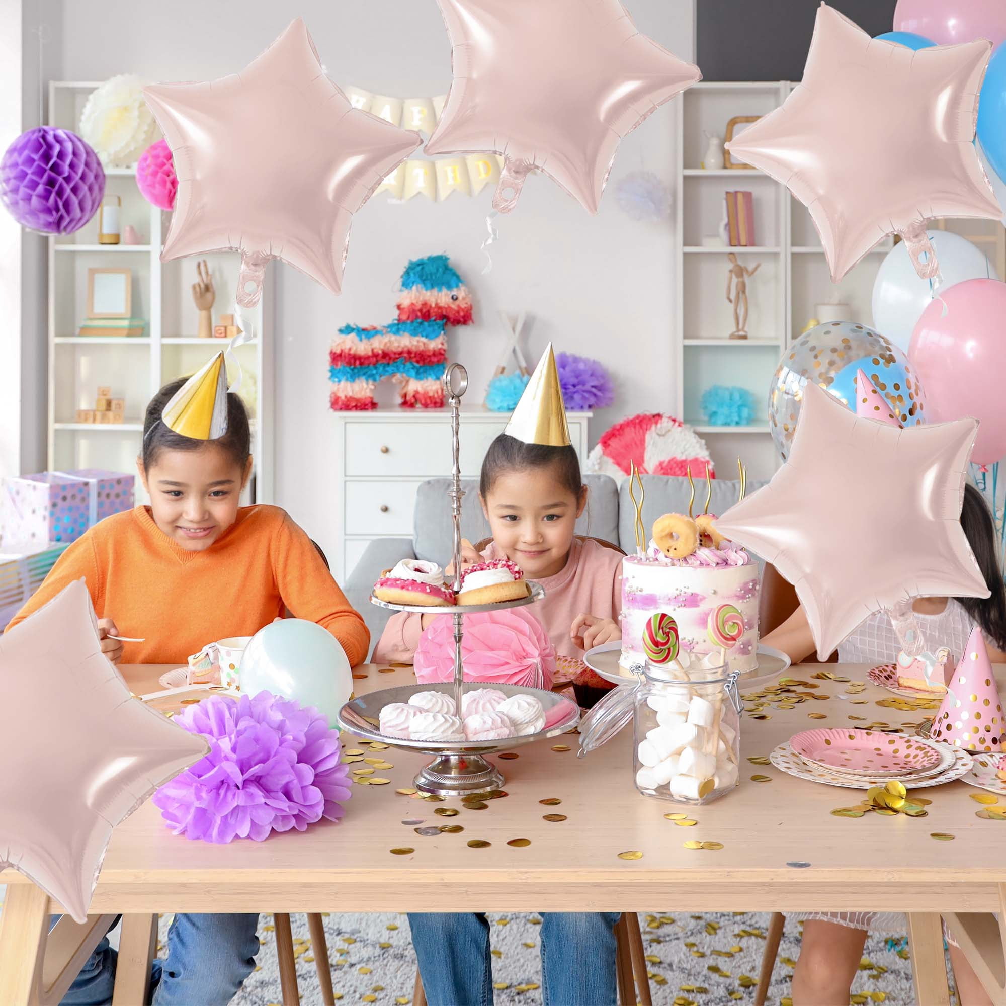 Unique Bargains 10Pcs Helium Balloons with Ribbon Star Pattern Light Pink