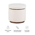 thumbnail image 4 of Linon Hawn Round Padded Storage Ottoman Dark Wood Trim in Natural Sherpa Fabric, 4 of 12