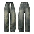 thumbnail image 6 of Mens Oversized Distressed Cargo Jeans with Drawstring Waist Pocketed Washed Look Relaxed Fit Everyday Wear Casual, 6 of 18