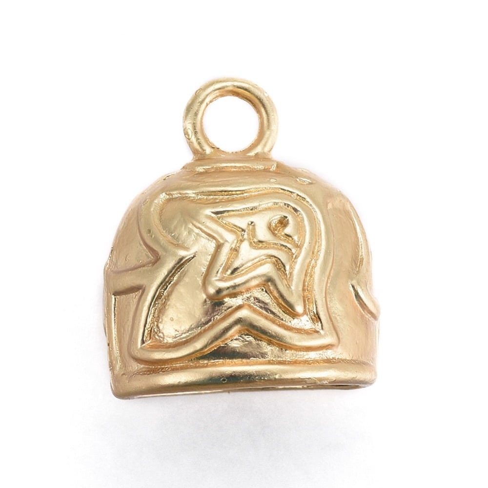 Tibetan style Alloy Cord Ends End Caps Lead Free & Nickel Free & Cadmium Free Real 18K golden Plated Matte golden color 18x15mm Hole: 3mm