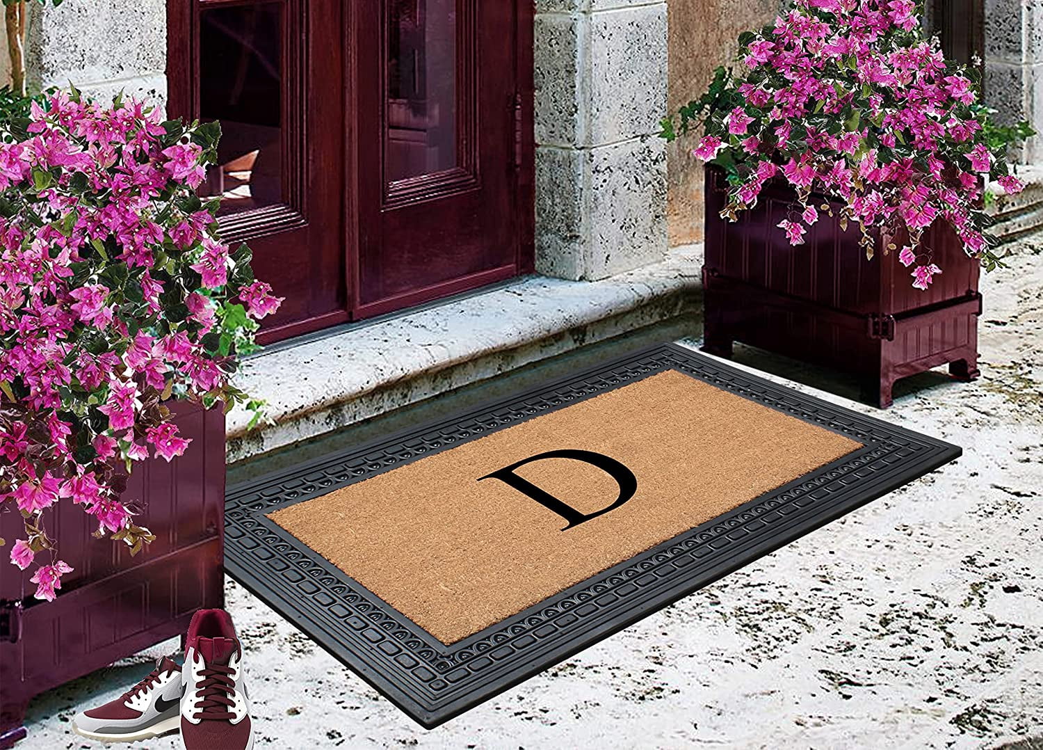 A1HC Natural Rubber & Coir 24x39 Monogrammed Doormat For Front Door, Anti-Shed Treated Durable Doormat for Outdoor Entrance, Heavy Duty, Low Profile, Easy to Clean, Long Lasting Front Porch Entry Rug