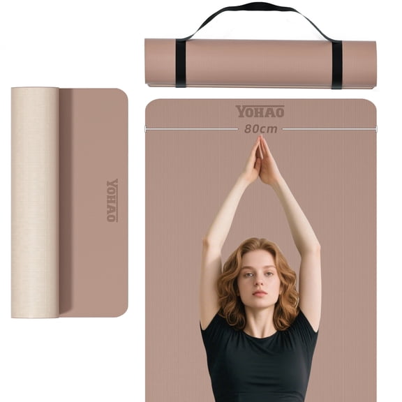 YOHAO Yoga Mat Wide 32",Non Slip,Eco-friendly,Durable Non-Toxic for Gym Exercise,Pilates and Full-Body Workout(Brown Apricot)