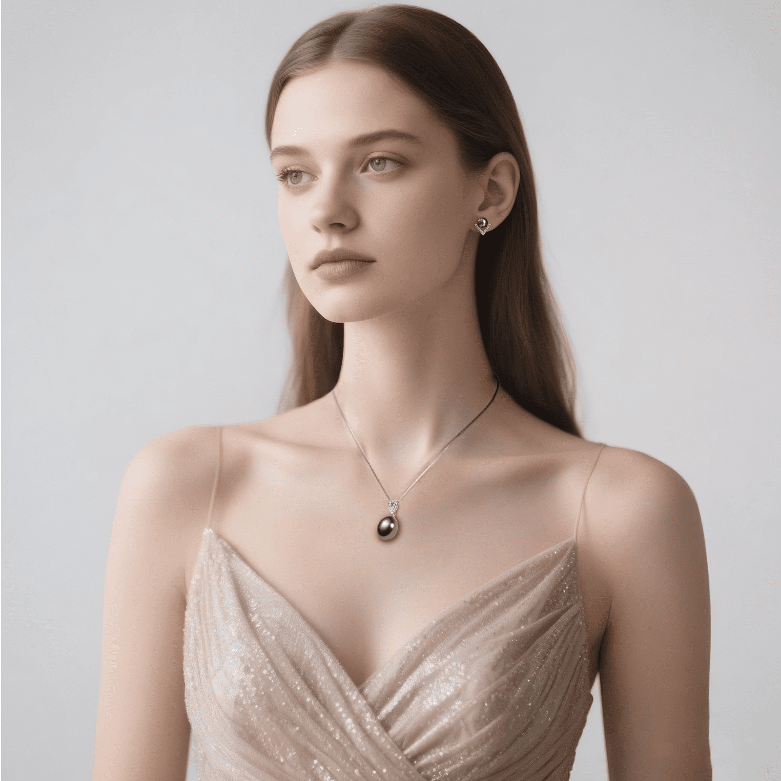 Yami Black  Teardrop Pearl Necklace and Earrings Set Saltwater Cultured Pearls in 925 Sterling Silver Jewelry Gift Set for Her