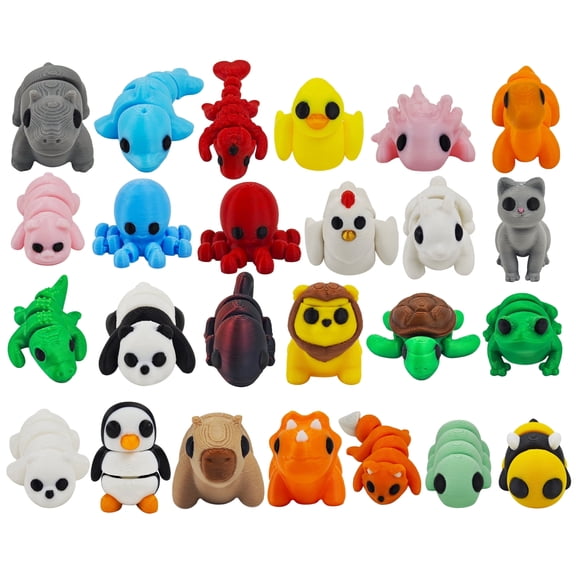 25 pcs Mini 3D Printed Animal Figurines Toys Set, Articulated, Goodie Bag Fillers, Cute Fidget Toys for Play and Display,  for Party Favors, Classroom Prizes
