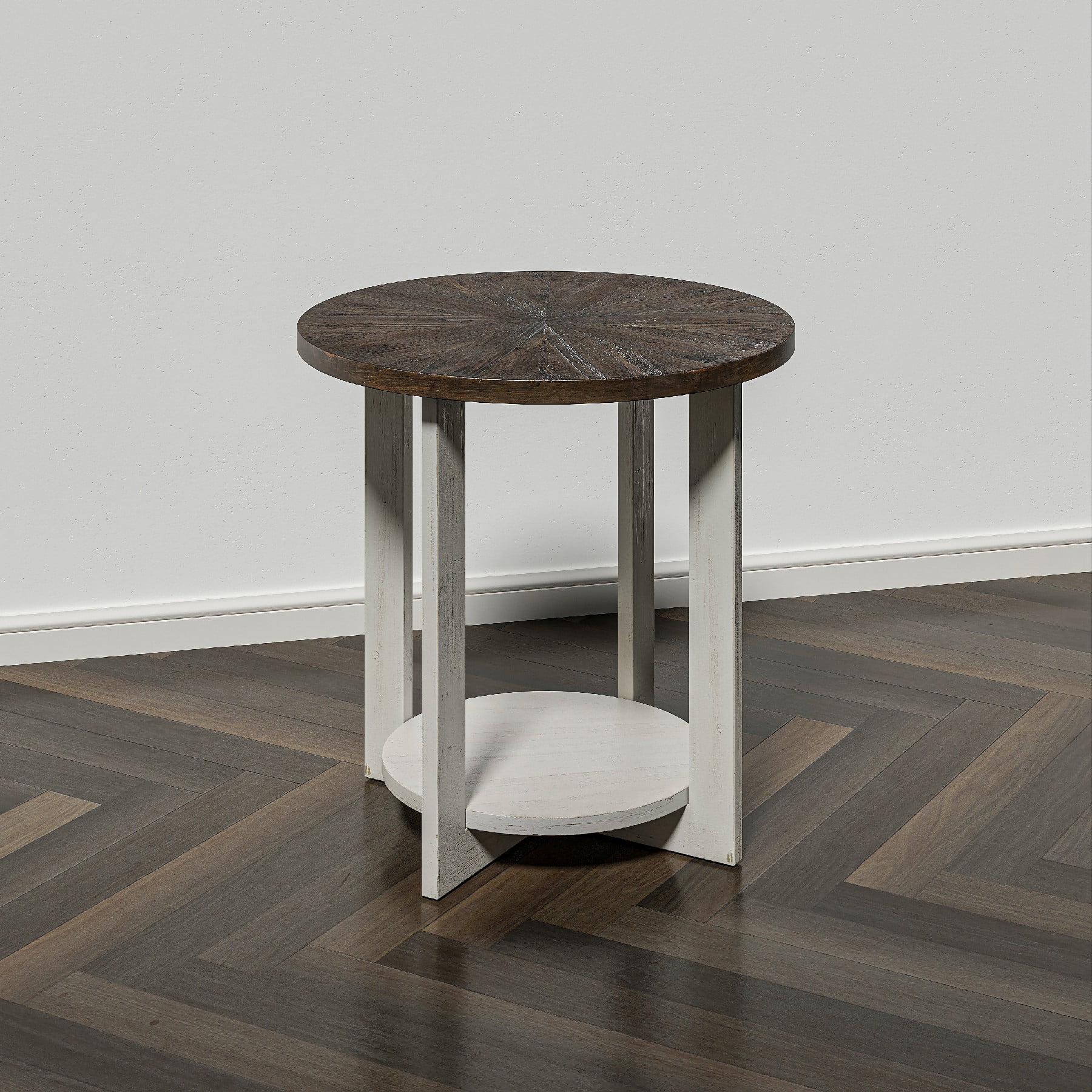 COZAYH Round Wood End Tables with Storage, Rustic Farmhouse Accent Table with Distressed Wood Top, Circle Table for Living Room, 24Dx24Wx24H in