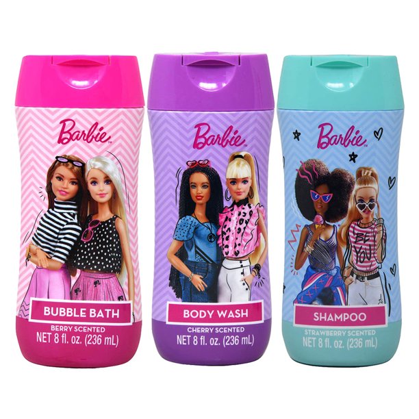 Barbie Bathroom Set, 8oz Bubble Bath, Shampoo 8oz Bottle, and 8oz Body
