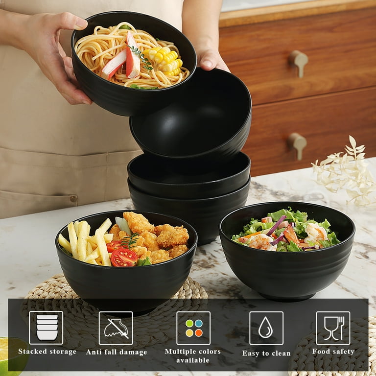 ReaNea Black Plastic Bowls Set, 25oz, Unbreakable and Reusable