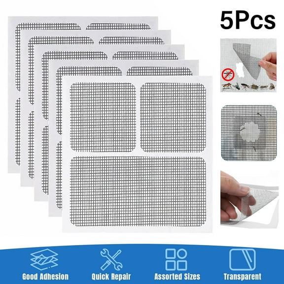 Rongsi 5 Pcs Window Screen Repair Patches, Screen Door Repair Kit, Self-Adhesive Screen Kit Suitable for Repairing Holes & Tears