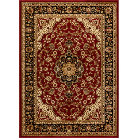 Noble Medallion Red Green Ivory Light Blue Black Persian Floral Oriental Formal Traditional Area Rug Shed Free Modern Contemporary Transitional Soft Living Dining Room