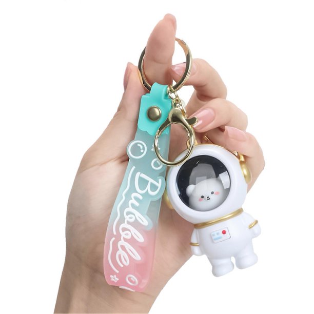 Cute Austronaut Bear Keychain with Light, Outspace Keychain Pendant Wallet Backpack Charms Space Party Favors Gift for Children