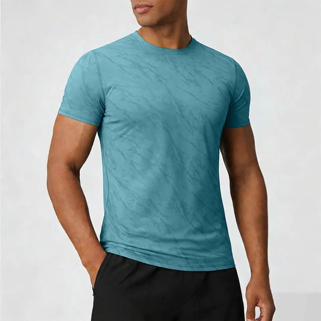 Ceisia Men's Athletic Textured T-shirt Short Sleeve Round Neck Quick Dry Slim Fit Outdoor Climbing Running Casual Tee Tops Slim Fit Blue XXL Gifts