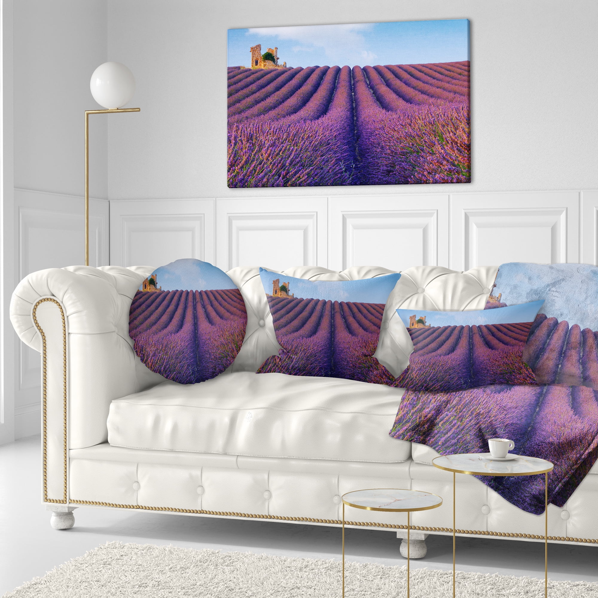 Designart Purple Lavender Field - Landscape Photography Throw Pillow - 12x20