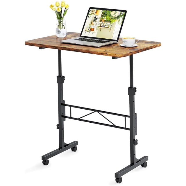 Petit Bureau Debout Pouce Mobile Bureau Réglable Bureau Roulant Table Debout Portable avec Roue pour Tapis Roulant Tapis de Marche Portable Bureau à Domicile Rustique