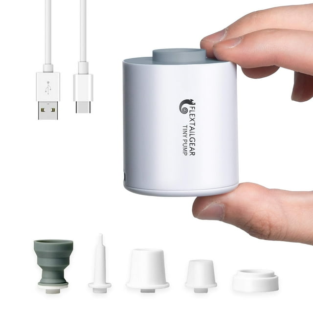 FLEXTAILGEAR Tiny Pump Portable Air Pump Ultra-Mini Air Pump with 1300mAh Battery USB Rechargeable to Inflate Deflate for Pool Floats Air Bed Air Mattress Swimming Ring Vacuum Storage Bags (Grey)