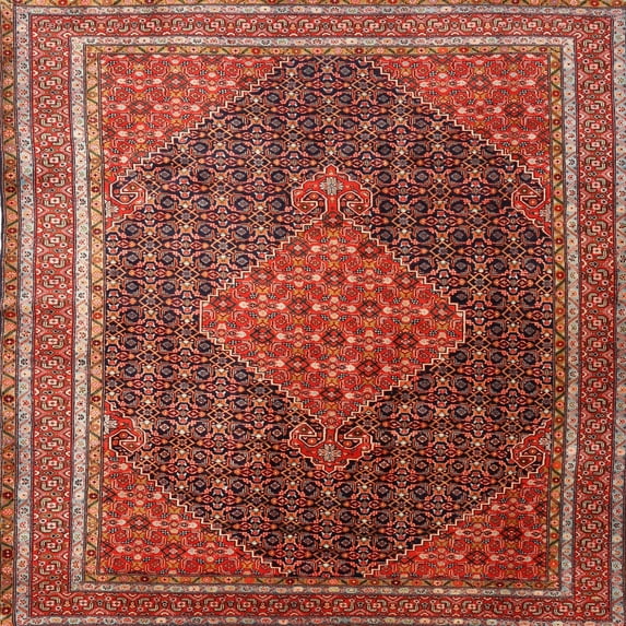Ahgly Company Machine Washable Indoor Square Traditional Sunrise Orange Area Rugs, 5' Square
