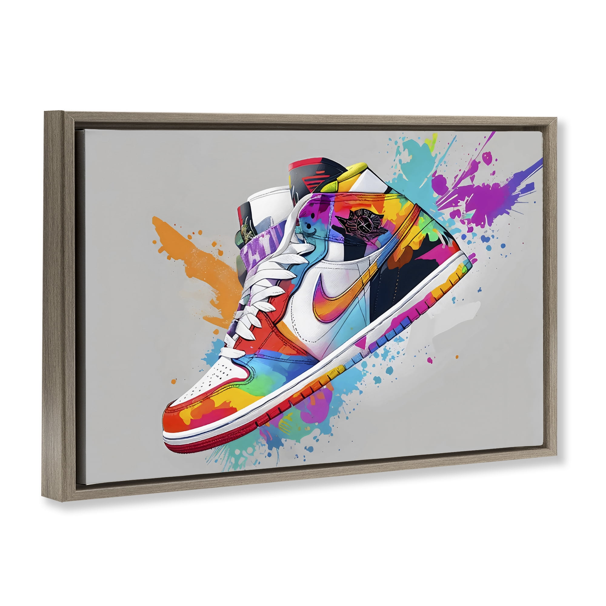 Stupell Industries Hightop Sneaker with Splatter Brown Framed Floater Canvas Wall Art, design by Creative Studio