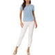 thumbnail image 2 of Estilo del Día de la Madre INSPIRE CHIC, blusa de puntos impresos para mujeres, cuello en V, manga corta, top para el trabajo, M azul claro, 2 of 6