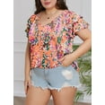 thumbnail image 4 of Mengpipi Womens Plus Size Tops Double Ruffle Short Sleeve V-Neck Casual Loose Shirts 1X-5X, 4 of 7