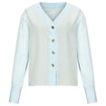 thumbnail image 4 of HAPIMO Savings Women's Fashion Shirts V-Neck Pullover Long Sleeve Blouse Classic Solid Color Button Chiffon Tops Cozy Casual Sweatshirt T-Shirt Clothes for Women Light Blue XL, 4 of 9