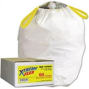 Xtremeflex White Drawstring Can Liners, 13 gal, 60 ct