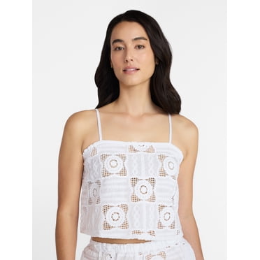 Time and Tru Women's and Women's Plus Cotton Crochet Coverup Tank Top, Sizes XS-3X