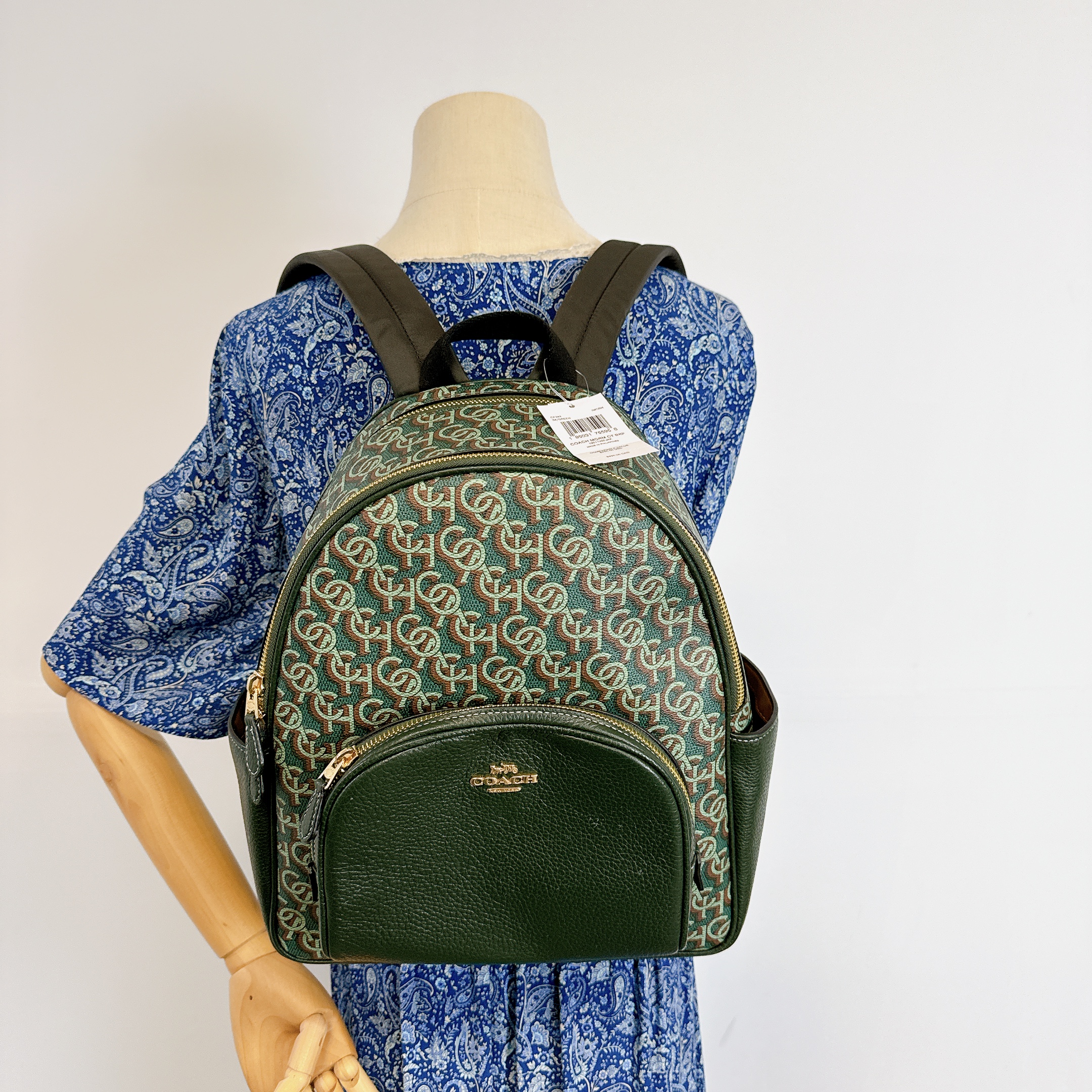 Green Gold Print Court Backpack With Coach Monogram Print & Wristlet Coach Court Backpack With Coach Monogram Print in Green  main image 2