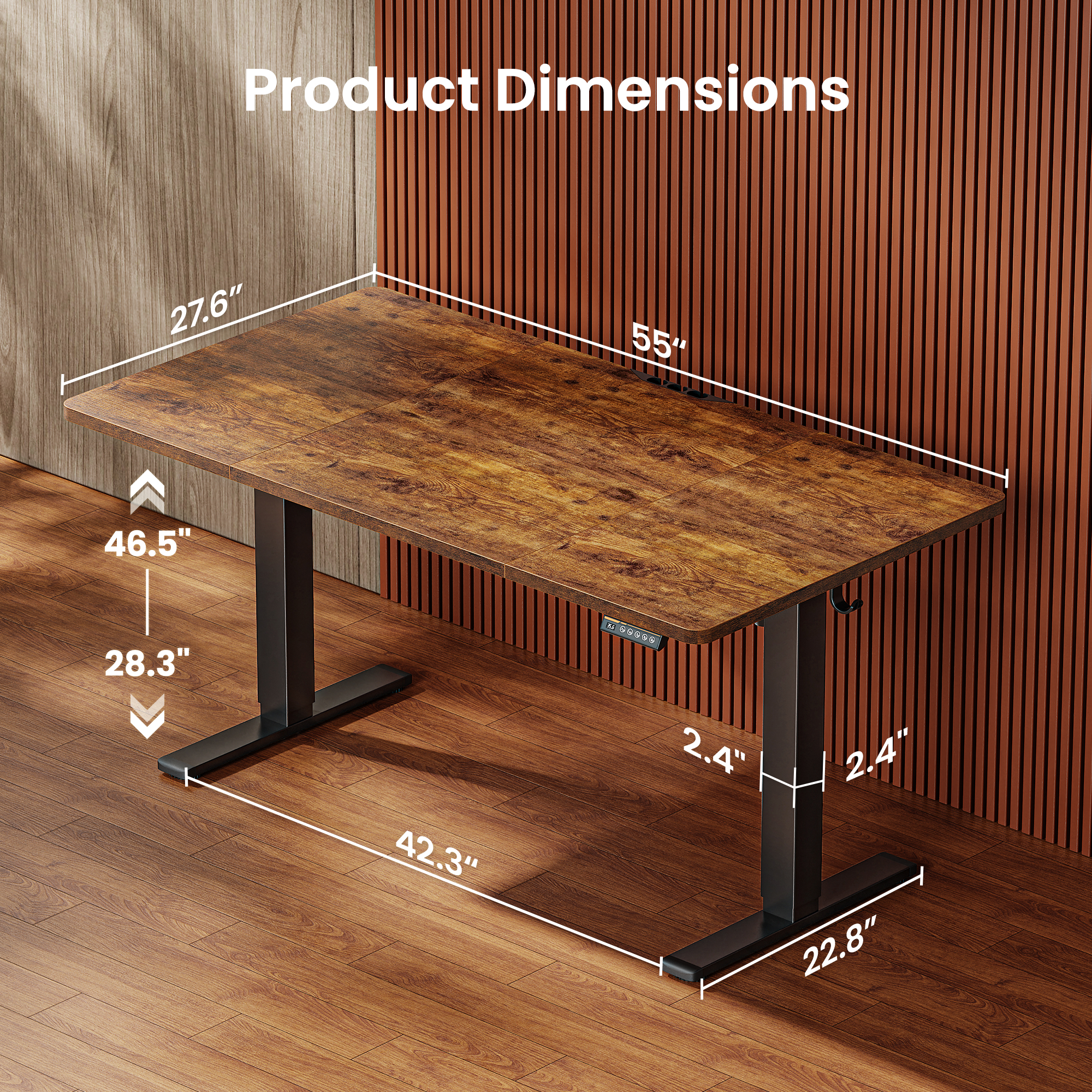 Amadwell 55 Inch Electric Standing Desk, Rustic Brown photo 3