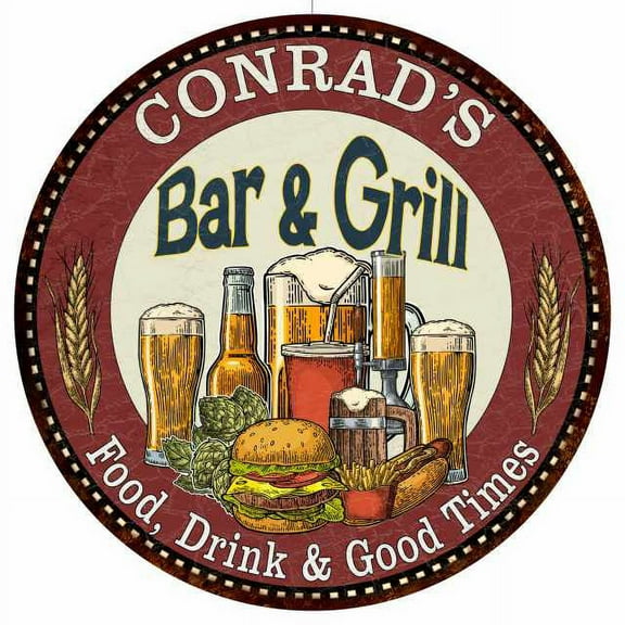 CONRAD'S Bar and Grill 14" Round Metal Sign Kitchen Wall Decor 100140020257