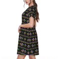 thumbnail image 4 of Ratiio Mardi Gras Fleur de Lis Print Women's Short Sleeve Dress - Casual A-Line Dress with Side Pockets, Elastic Waist, Comfortable and Breathable Summer Dress, 4 of 8