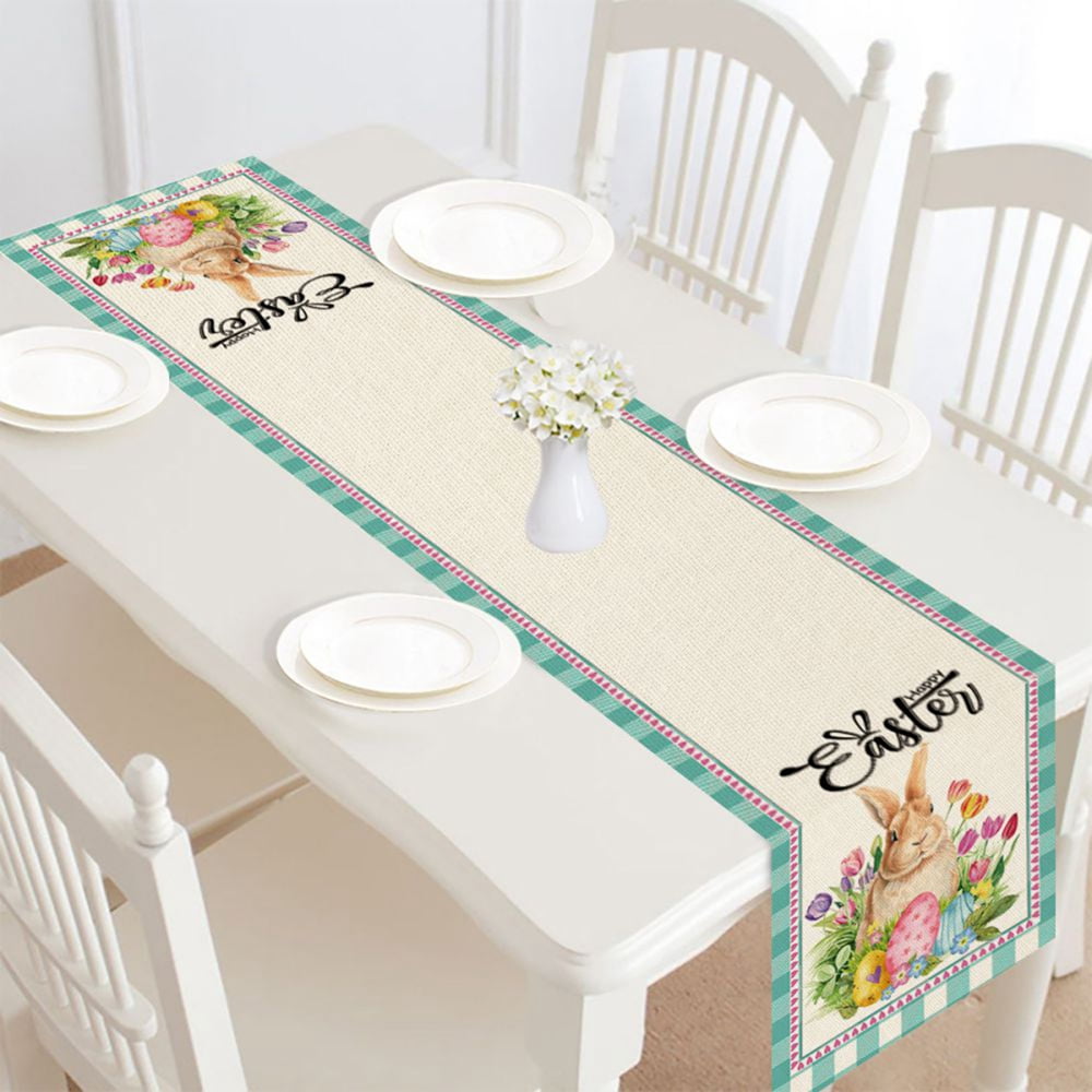 Indoor and Outdoor Rabbit Carrot Cute Table Runner for Family Dinner Christmas Holiday Birthday Party Table Home Decoration Non-Slip Washable Rectangle Table Setting Decor for Everday Use