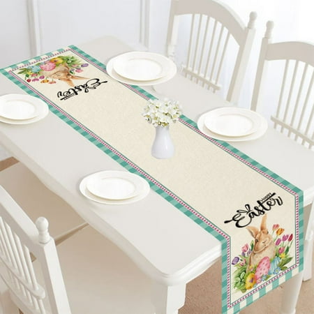 

Easter Bunny Tail Carrot Table Runner Dresser Scarves Linen Burlap Table Runners Cloth for Dinner Holiday Party Kitchen Decor Farmhouse Check Lattice 12x72inch