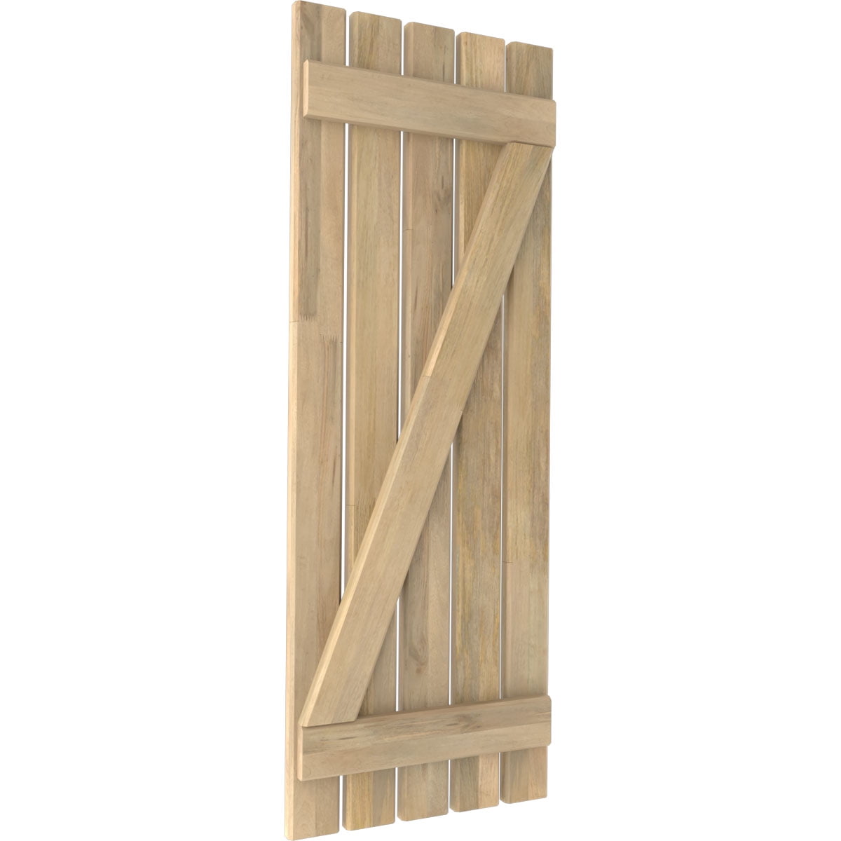 Ekena Millwork 19 1/2"W x 31"H Americraft Five Board (2 Batten) Exterior Real Wood Spaced Board-n-Batten Shutters w/ Z-Bar (Per Pair), Unfinished
