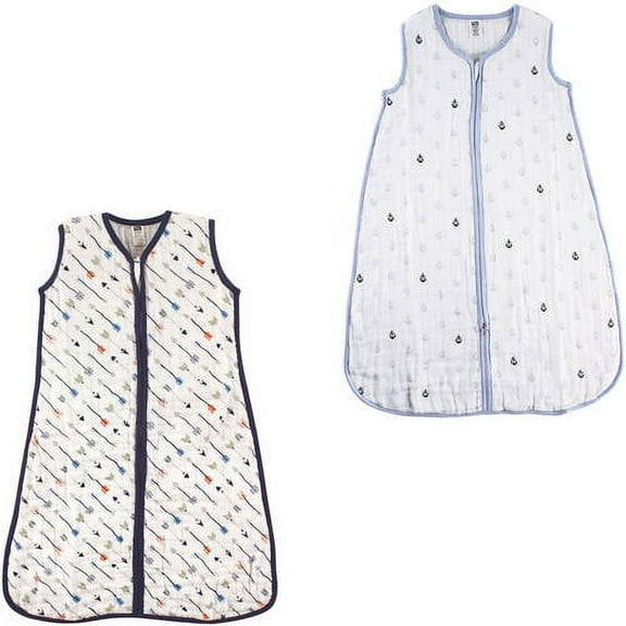 Hudson Baby Boys' Wearable Muslin Sleeping Bag, 2-Pack, Choose Your Color and Size