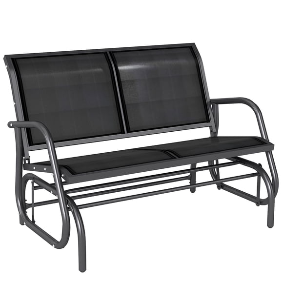 Patio Double Glider Bench Swing Chair Rocker Heavy-Duty Loveseat Outdoor Garden Rocking Bench Steel Frame Sling Fabric Seat Black