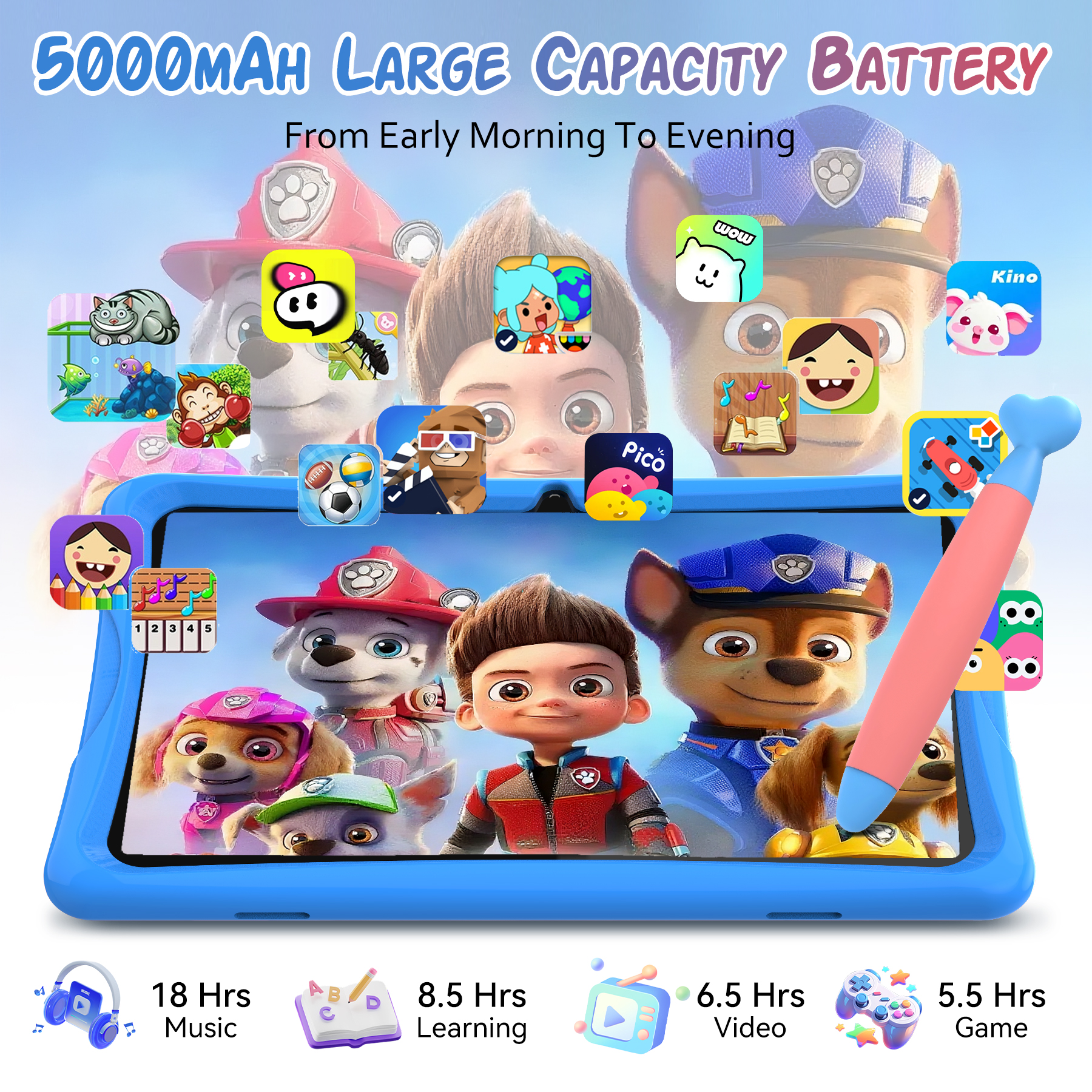 Blackview 10.1" Kids Tablet, Android 15 with Case, 64GB photo 4