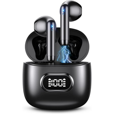 Wireless Earbuds for Doogee V Max Bluetooth 5.3 Headphones with LED Display Charging Case, Waterproof IPX7 Hands-Free Headset with Mic, Hi-Fi Stereo Sound, Touch Control - Black