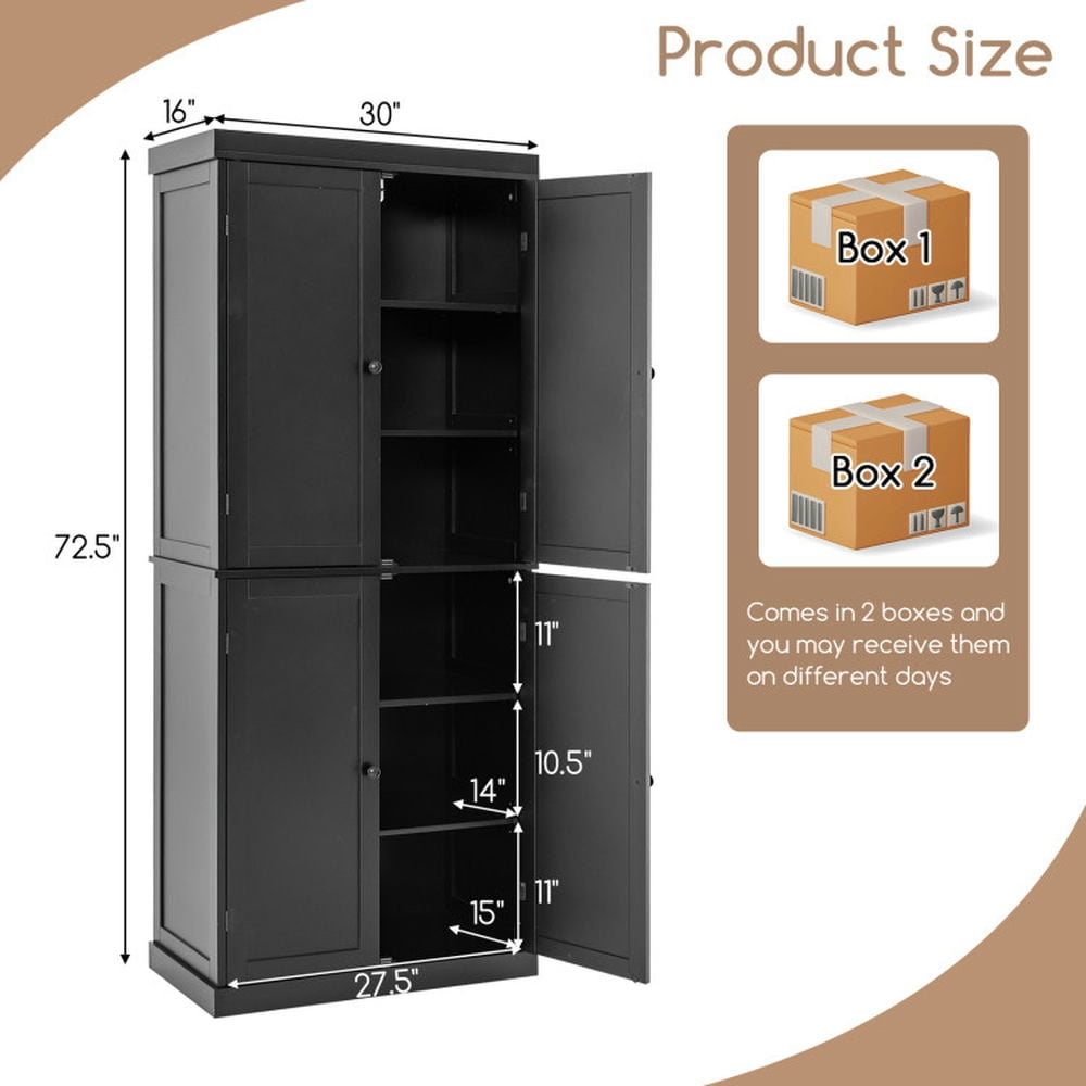 Finihen Kitchen Storage Cabinet, Buffet Sideboard, 72.5 Inches Tall Buffet Cabinet with 6-Tier Shelves and 4 Doors, for Dining Room, Kitchen, Living Room, Black Finihen Kitchen Storage Cabinet, Buffet Sideboard, 72.5 Inches Tall Buffet Cabinet with 6-Tier Shelves and 4 Doors, for Dining Room, Kitchen, Living Room, Black
